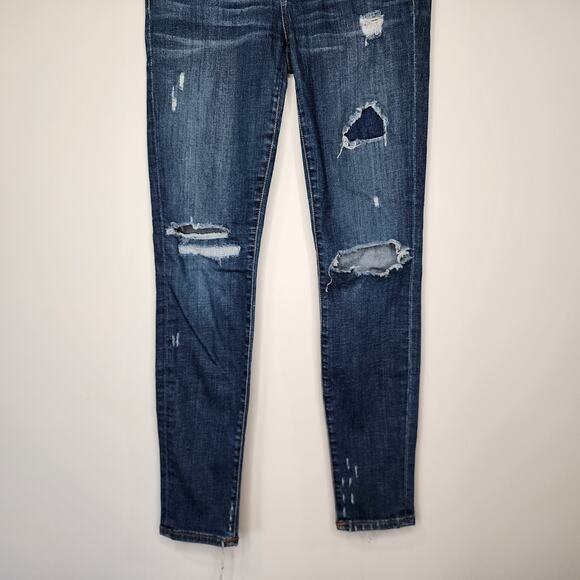 J. Crew Toothpick Skinny Jeans Dark Wash Mid Rise Patched Distressed 26 - Picture 4 of 9